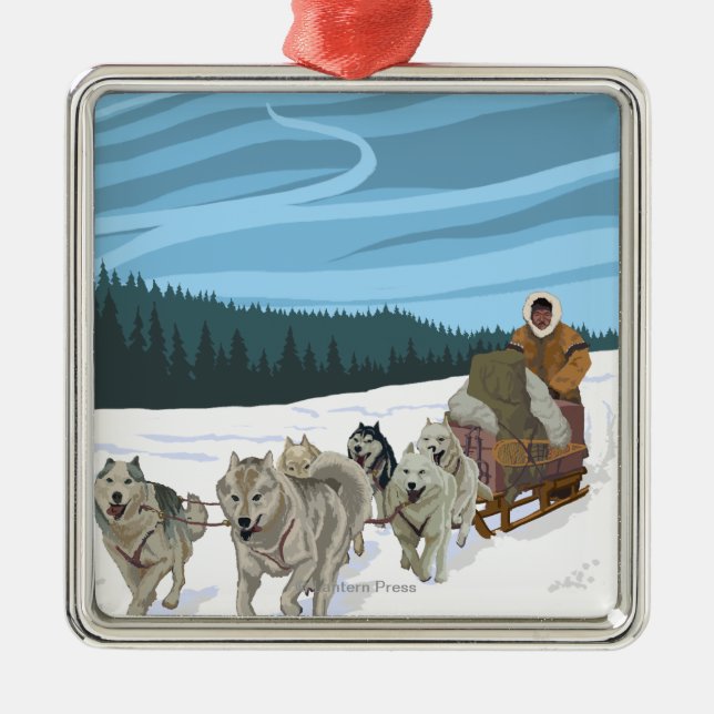 Dog Sledding Scene - Iditarod, Alaska Metal Ornament (Front)