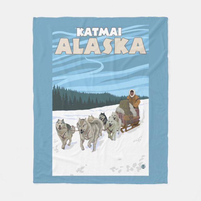 Dog Sledding Scene - Katmai, Alaska Fleece Blanket (Front)
