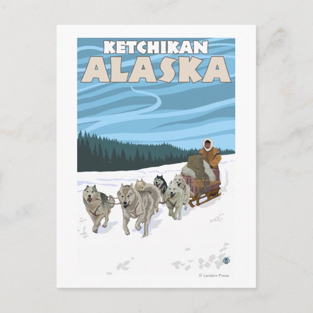 Dog Sledding Scene - Ketchikan, Alaska Postcard (Front)