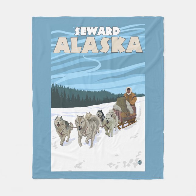 Dog Sledding Scene - Seward, Alaska Fleece Blanket (Front)