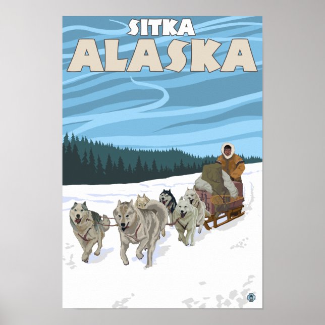 Dog Sledding Scene - Sitka, Alaska Poster (Front)