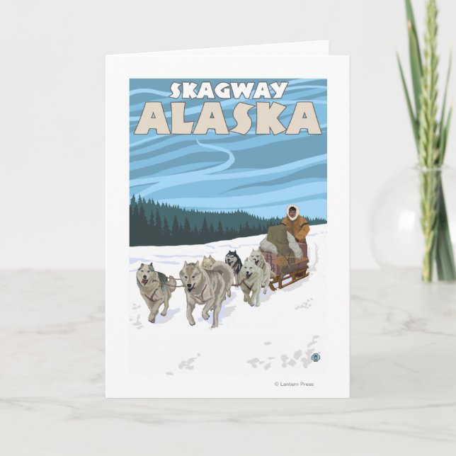 Dog Sledding Scene - Skagway, Alaska Holiday Card (Front)