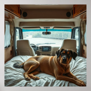 Dog Sleeping in Cozy RV Interior Poster