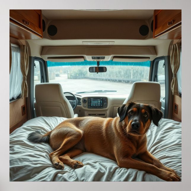 Dog Sleeping in Cozy RV Interior Poster (Front)