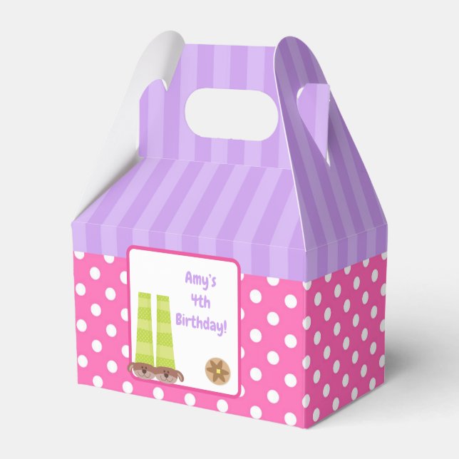 Dog Slippers Pyjamas & Pancakes Birthday Party Favor Box (Front Side)