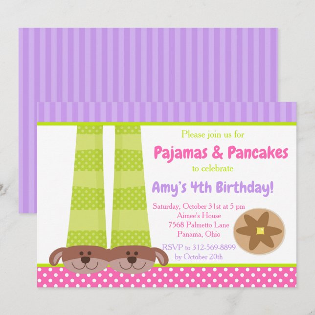 Dog Slippers Pyjamas & Pancakes Birthday Party Invitation (Front/Back)