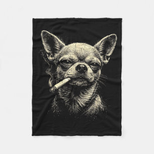 Dog Smoking Cigarette Chihuahua Meme Illustration Fleece Blanket