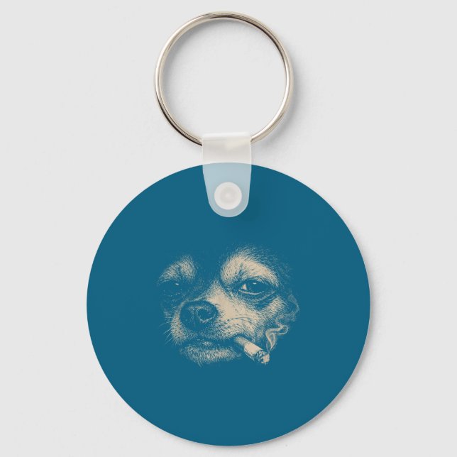 Dog Smoking Cigarette Chihuahua Meme Keychain (Front)