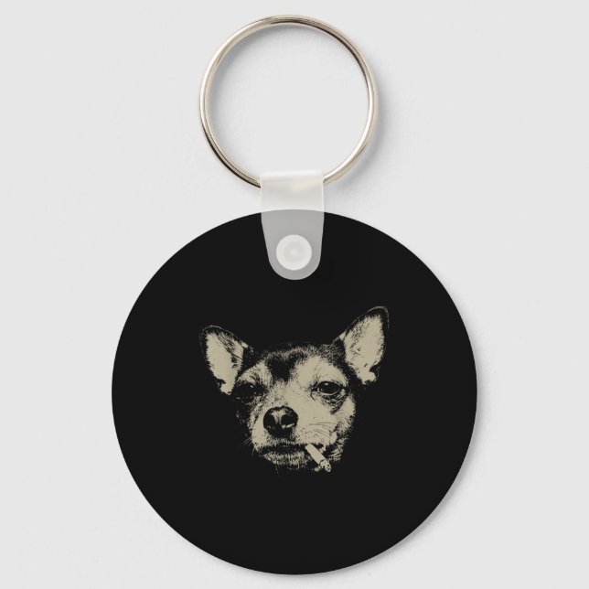 Dog Smoking Cigarette Chihuahua Meme Keychain (Front)