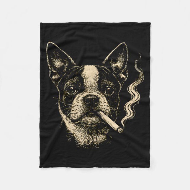 Dog Smoking Cigarette Funny Boston Terrier Meme  Fleece Blanket (Front)