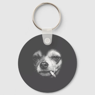 Dog Smoking Cigarette Funny Chihuahua Brainrot Mem Keychain