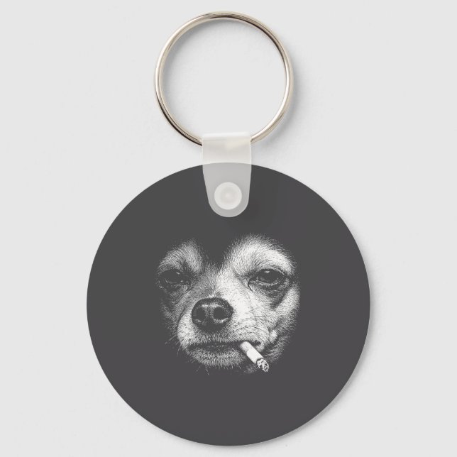 Dog Smoking Cigarette Funny Chihuahua Brainrot Mem Keychain (Front)