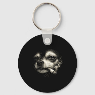 Dog smoking cigarette funny chihuahua face meme keychain