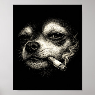 Dog smoking cigarette funny chihuahua face meme poster
