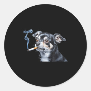 Dog smoking cigarette funny chihuahua meme classic round sticker