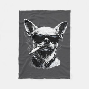 Dog Smoking Cigarette Funny Chihuahua Meme  Fleece Blanket
