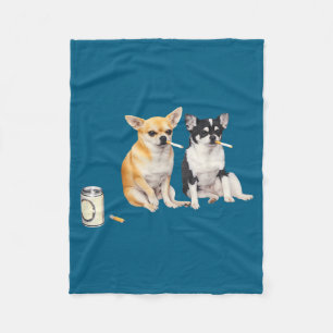 Dog Smoking Cigarette Funny Chihuahua Meme Fleece Blanket