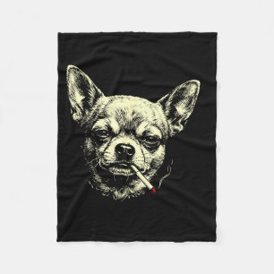 Dog smoking cigarette funny chihuahua meme funny fleece blanket