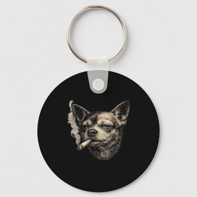 Dog smoking cigarette funny chihuahua meme funny  keychain (Front)