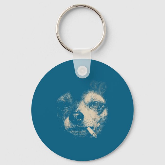 Dog Smoking Cigarette Funny Chihuahua Meme  Keychain (Front)
