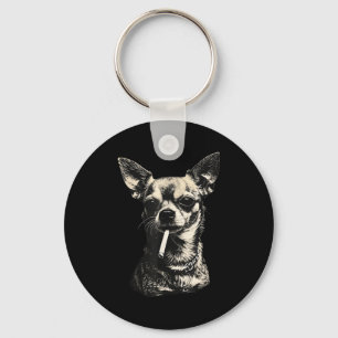 Dog Smoking Cigarette Funny Chihuahua Meme Keychain
