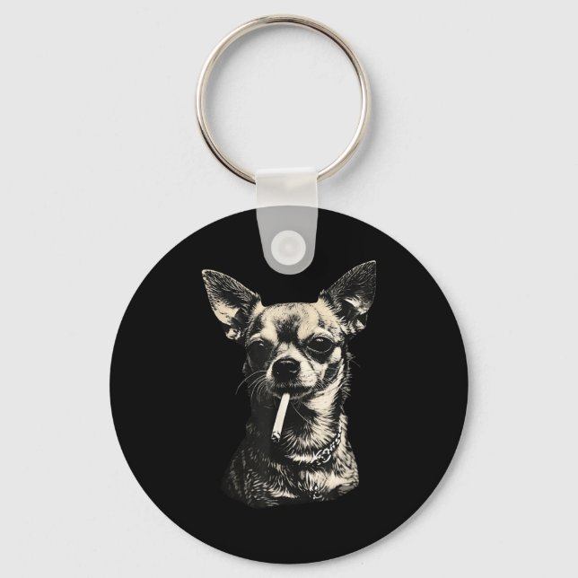 Dog Smoking Cigarette Funny Chihuahua Meme  Keychain (Front)