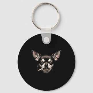 Dog Smoking Cigarette Funny Chihuahua Meme Men Wom Keychain