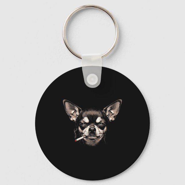 Dog Smoking Cigarette Funny Chihuahua Meme Men Wom Keychain (Front)