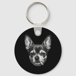 Dog Smoking Cigarette Funny Chihuahua Meme Vintage Keychain