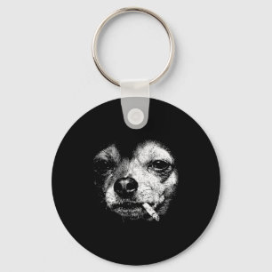 Dog Smoking Cigarette Funny Chihuahua Meme Vintage Keychain