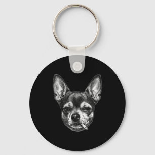 Dog smoking cigarette funny chihuahua meme vintage keychain