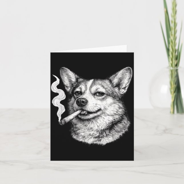 Dog smoking cigarette funny corgi meme father's da card (Front)