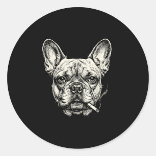 Dog Smoking Cigarette Funny French Bulldog Meme Classic Round Sticker