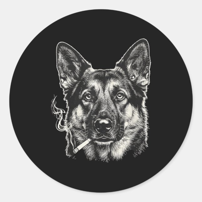 Dog smoking cigarette funny german shepard meme Do Classic Round Sticker (Front)
