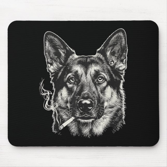 Dog Smoking Cigarette Funny German Shepard Meme Mouse Pad (Front)