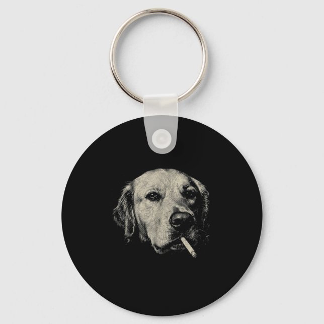 Dog smoking cigarette funny golden retriever meme  keychain (Front)