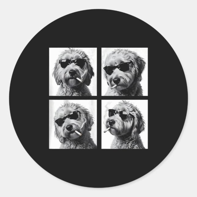 Dog Smoking Cigarette Funny Goldendoodle Photoboot Classic Round Sticker (Front)