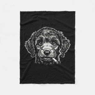 Dog Smoking Cigarette Funny Poodle Meme Fleece Blanket