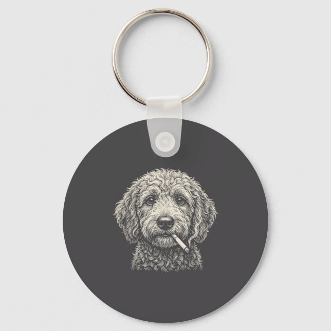 Dog Smoking Cigarette Golden Doodle Keychain (Front)