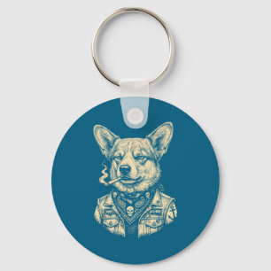 Dog Smoking Cigarette Vintage Corgi Keychain