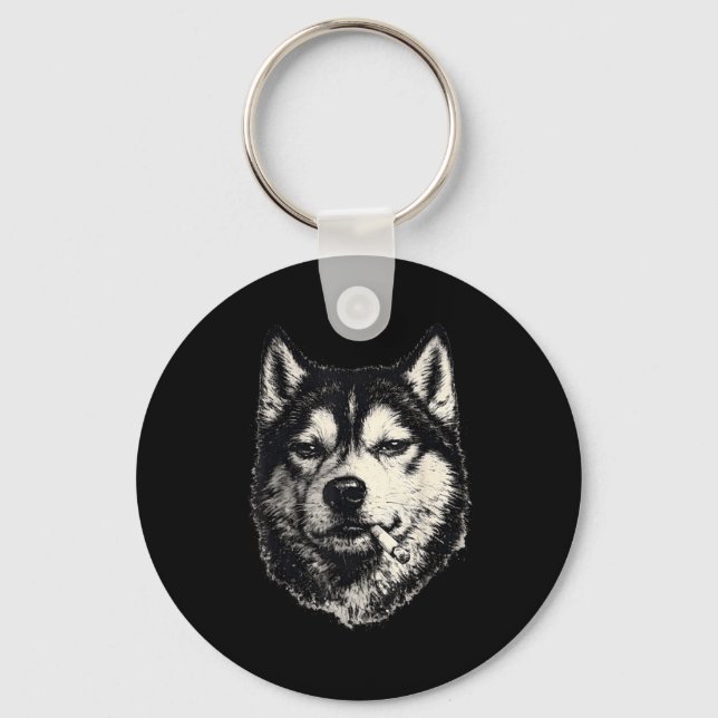 Dog Smoking Meme Funny Husky Dog Meme Pet Lover  Keychain (Front)