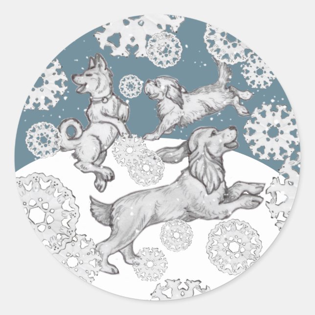 Dog Snowflake Cocker Spaniel Winter Snow Christmas Classic Round Sticker (Front)