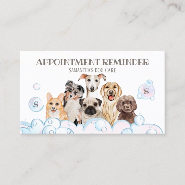 Dog Spa Sitting Bath Grooming Appointment Reminder Business Card (Front)