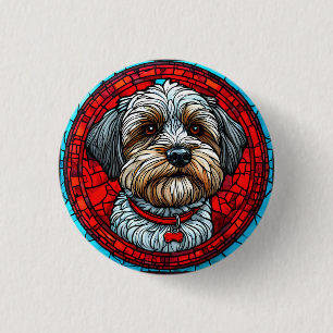 Dog Stained Glass Art 1 Inch Round Button