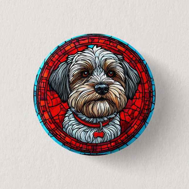 Dog Stained Glass Art 1 Inch Round Button (Front)