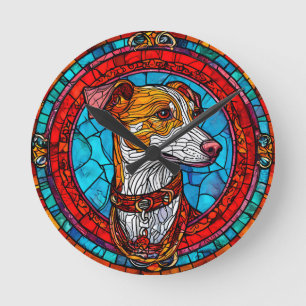 Dog Stained Glass Art Round Clock