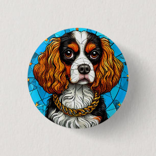 Dog Stained Glass Portrait 1 Inch Round Button