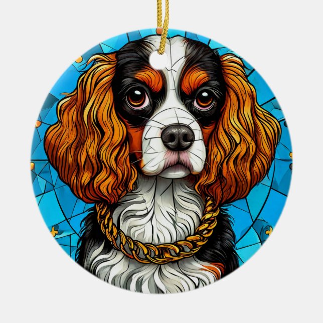 Dog Stained Glass Portrait Ceramic Ornament (Front)