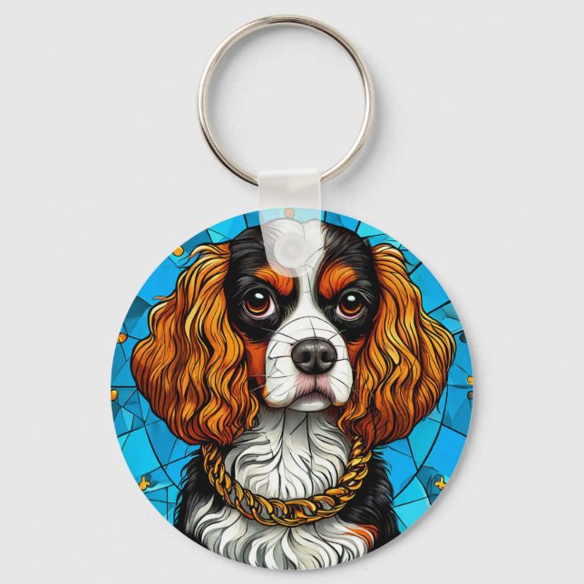 Dog Stained Glass Portrait Keychain (Front)