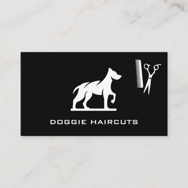 Dog Standing Logo | Scissors Comb Business Card (Front)